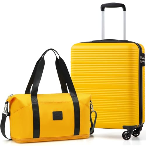 COOLIFE Handgepäck Koffer 55x40x20cm + 30L Reisetasche (45×36×20cm) für Ryanair & Easyjet mit 4 Silent Spinner Rädern & TSA-Schloss – ABS-Hartschale, Leicht Handgepäck Set