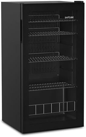 °CUBES BAR°CUBE 90L Getränkekühlschrank mit Glastür & LED – leiser Mini-Kühlschrank für Dosen & Flaschen – 90 L Getränkekühler mit 4 variablen Ablagen, energieeffizient & kompakt, Schwarz