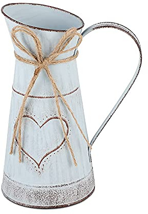 Metall Vintage Vase, Rustikal Blumeneimer, Blumeneimer Tischdeko, Vintage Rustikale Blumenvase, Einzigartiges Herzförmiges und Seildesign, für Valentinstag Balkon Wohnzimmer Tischdek (21 cm)