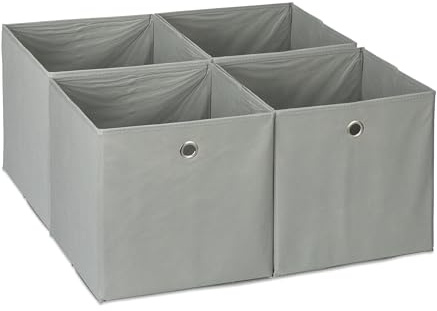 Relaxdays Aufbewahrungsbox 4er Set, Faltbare Regalboxen, HxBxT: 30 x 30 x 30 cm, Grifflöcher, Faltboxen für Regale, grau