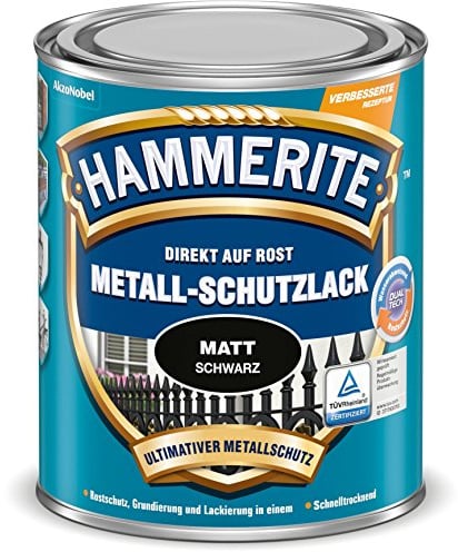 Hammerite Metallschutzlack Matt, 3in1- Rostschutz, Schwarz, 750 ml