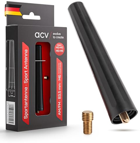 ACV Kurze Autoantenne 85mm Dachantenne - Für optimalen AM/FM Radioempfang - Inkl. Marderschutz & M5/M6 Gewinde - Universal Stabantenne Auto, Schwarz