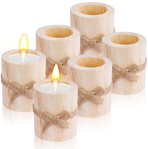 Teelichthalter Holz Rund Ohne Zusatzstoffe Holz Timber Pile Kerzenhalter | 5.8x7cm Teelichthalter Weihnachten Wooden Candle 6stk Kerzenhalter aus Holz Nicht zu Knacken für Hochzeiten Halloween