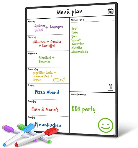 A3 Wochenplaner Magnetisch Kühlschrank - Abwischbare Magnettafel & Whiteboard für die Küche, Organisierte Familienplanung & Essensplaner, Fleckfrei Radierbar (A3, Deutsch)