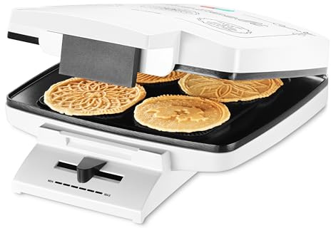 Trisa Bricelet Classique - Schweizer Bretzeli-Eisen 1000W, Premium Hörnchenautomat für 4 Waffeln mit edlen Motiv-Prägungen, Eiswaffel Maker inkl. Hörnchenformer & Rezept auf dem Deckel, Weiß