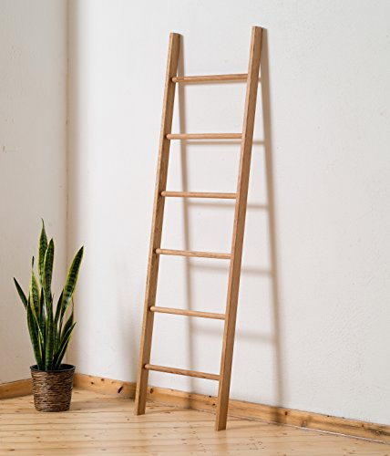 Kleiderleiter Massivholz Eiche, Premium-Handtuchleiter, 171 cm, 6 Sprossen | Multifunktionale Holzleiter für Bad, Sauna und Wohnräume als Handtuch-, Kleider- oder Dekoleiter, mit Leinöl geschützt