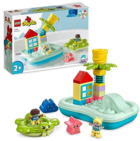 LEGO DUPLO Wasserrutsche Set, Badespielzeug für Kleinkinder ab 2 Jahren, mit schwimmender Insel, Schildkröte und Seestern-Tierfiguren, leicht zu reinigendes Badewannen-Wasser-Spielzeug 10989