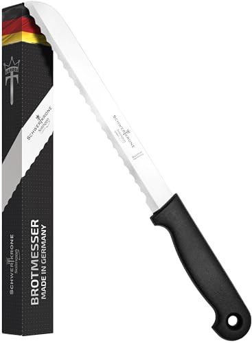 Schwertkrone® Brotmesser Wellenschliff [MADE IN SOLINGEN - GERMANY] - Bread Knife - Großes Brotmesser mit Griff - Brötchen- & Brotschneidemesser - Sägemesser aus Rostfreiem Edelstahl (Klinge: 17cm)