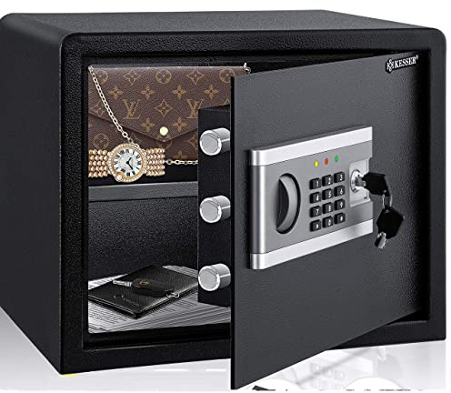 KESSER® Elektronischer Tresor | 38x30x30cm | Inkl. Batteriebox | Elektronischer Safe | 3x Doppelbolzenverriegelung | Boden Wandtresor | Möbeltresor | Innenbeleuchtung | Panzerschrank Zahlenschloss