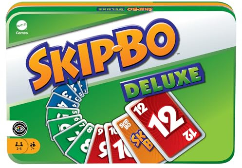 Mattel Games Skip-BO Deluxe, in Metallbox, Kartenspiele für die Familie, Perfekt als Kinderspiel, Reisespiel oder Spiel für Erwachsene, Spielzeit: 30 Min, für 2-6 Spieler, ab 7 Jahren, L3671