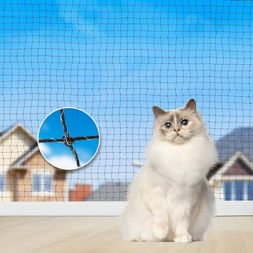 Aystkniet katzennetz für Balkon, 3×2M 4x2M 5×2M 6x2M 8x2M 10×2M 4×3M 6×3M 8×3M 10×3M 12×3M 16×3M 5×5M katzennetz Drahtverstärkt mit Befestigungsseil und Zubehör, Katzen Schutznetz für Terrasse