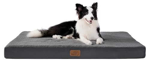 BEDSURE orthopädisches Hundebett Grosse Hunde - 91x69x7.6cm Hundekissen flauschig Hundematte waschbar Hundematratze in dunkelgrau für große Hunde