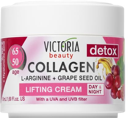 Victoria Beauty Collagen Creme, Anti Aging Gesichtscreme mit Hyaluronsäure, Niacinamide, Traubenkernöl und L-Arginine, Face Moisturizer, Wirkt gegen Falten, 50ml