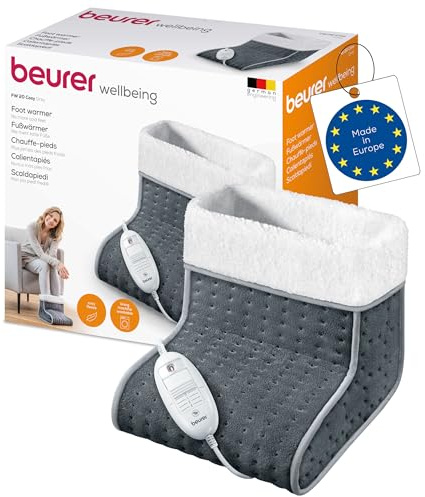 Beurer FW 20 Cosy Fußwärmer, elektrische Fußheizung mit 3 Temperaturstufen und Abschaltautomatik, maschinenwaschbar, grau, wärmender Fußsack