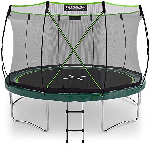 KINETIC SPORTS Trampolin Federlos-Design 'Bungee Safety Elite' Ø 244/305/366 cm - AirMAXX Sprungtuch-Technologie, Ultraleise, Outdoor Gartentrampolin für Kinder & Erwachsene