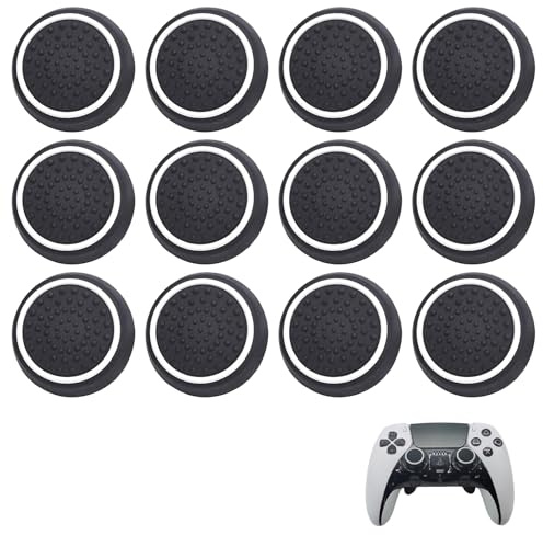 12Stk Thumbstick Kappen Grip, Ersatzkappe für Joystick, Silikon Anti-Rutsch Grip Cap, Schwarze Daumen-Schutzhülle, Zubehör für PS5/PS4/Xbox-Controller