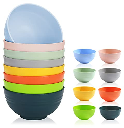 Berglander Plastik Schüssel Set 8 Farben 760 ml, wiederverwendbar und langlebig, Besteck für Suppe, Müsli, Ramen, Salat, Abendessen, Popcorn, BPA frei, mikrowellenfest, spülmaschinenfest