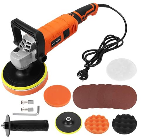 QWORK® Auto Poliermaschine 1200W, 220V Poliermaschine Set mit Mehreren Variablen Geschwindigkeiten, Poliergerät für Auto mit Polierpads