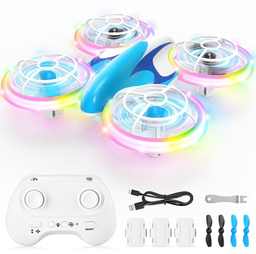 ZOOYAUE Drohne für Kinder, Mini Drohne Spielzeug mit LED-Leuchten | 360° Flips, für drinnen und draußen, RC Flugzeug ab 6,7,8,9,10+ Jahre mit 3 Akkus, Geschenk für Anfänger Jungen Mädchen, Blau