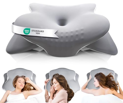 Nackenkissen Kopfkissen, Ergonomisches Nackenstützkissen OEKO-TEX® zertifiziert für Allergiker|Kissen Orthopädisches Schlafkissen aus Memory Foam für Seitenschläfer,Rückenschläfer&Bauchschläfer (Grau)