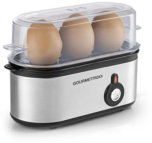 GOURMETmaxx Eierkocher für 3 Eier | Egg Boiler mit Eierstecher im Messbecher | Egg Cooker – 3 Härtegrade für deinen Eierbecher | Design Eierkocher klein – spülmaschinenfeste Teile