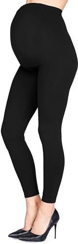 LORES Italienische Umstandsleggings für Damen, nahtlos, durchgehendes Gummiband, Bauchstütze, hoch tailliert, 90 DEN
