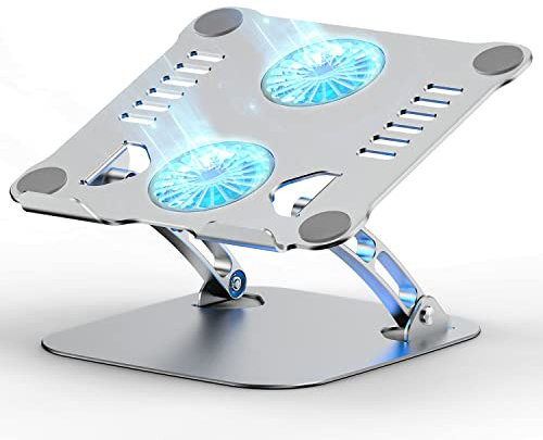 Laptop Ständer Höhenverstellbar mit RGB Lüfter, Faltbarer Stand aus Aluminiumlegierung, Belüfteter Notebookständer Halterung Ergonomisch Kompatibel mit Alle MacBook, Laptop 10-17“