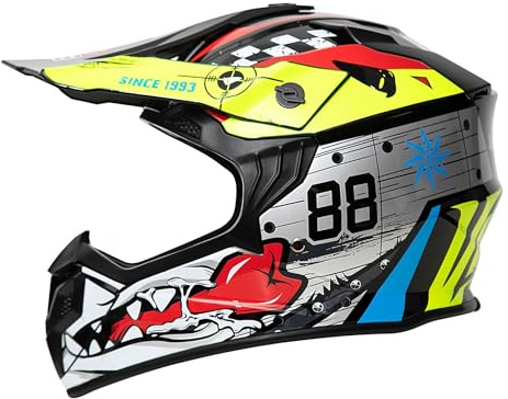 Fullface Helm Mtb Kinder, ECE 22.06 Zertifizierung Motorradhelm, Motocross Kinder Helm, Jugend Motorrad Downhill ATV Helm, Cycling Helmet With Visor, Cross Helm Mit Belüftung Entlüftung(Silver,S)
