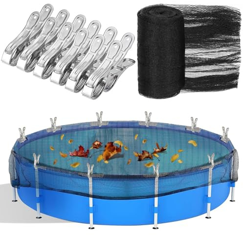 AIHSUMC Poolabdeckung rund, 6x6m Teichnetz für Ø 550cm Pools, feinmaschig (12x12mm) Pool Netz mit 12 Metallklammern, idealer Schutz von Schwimmbädern vor runterfallenden Blättern und Laub