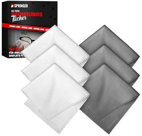 SPRINGER ZX7000 6er Set Brillenputztücher 25 x 25 cm | 100% fusselfreie Mikrofaser-Reinigungstücher | streifen- & kratzfrei | für Brillen, Displays & Objektive