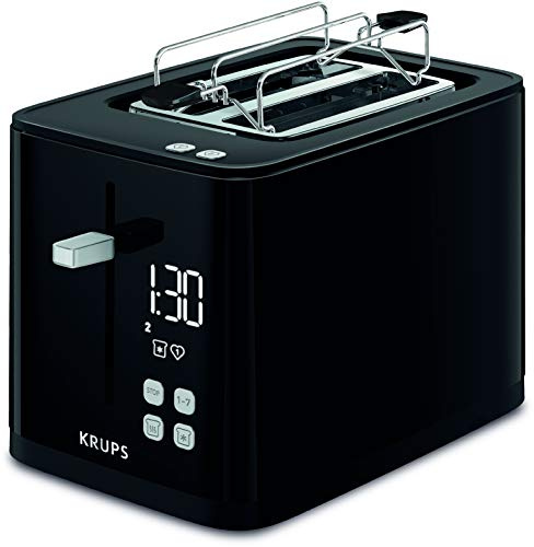 Krups KH641810 Smart'n Light Toaster, Zwei-Scheiben-Toaster, Digitaldisplay, 7 Bräunungsstufen, herausnehmbare Krümelschublade, Countdown, Anhebevorrichtung, Schwarz