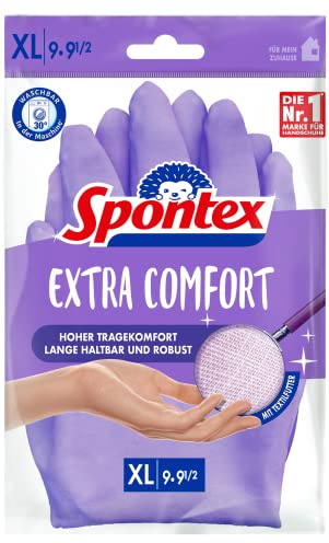 Spontex Extra Comfort, Premium-Haushaltshandschuhe mit weichem Textilfutter, ideal für alle Putzarbeiten im Haushalt, 30°C waschbar, Größe XL (9-9,5), 1 Paar, Lila, 100.0 grams