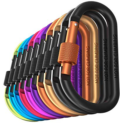 Carago Carabiner Clips with Screw Gate, 10 Pack Carabiners Hiking Clips with 7.5mm Diameter Aluminum Rod