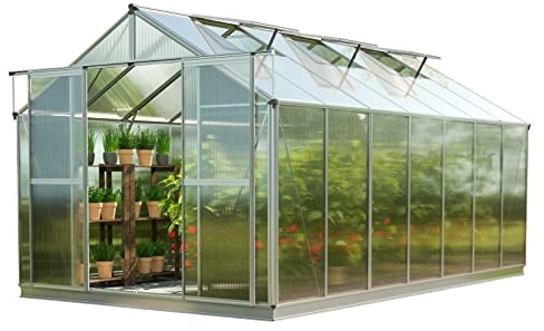 GFP Gewächshaus Topas 7 aus Alu 225x449 cm ca. 6 mm Doppelstegplatten mit Fundamentrahmen, automatischer Fensteröffner