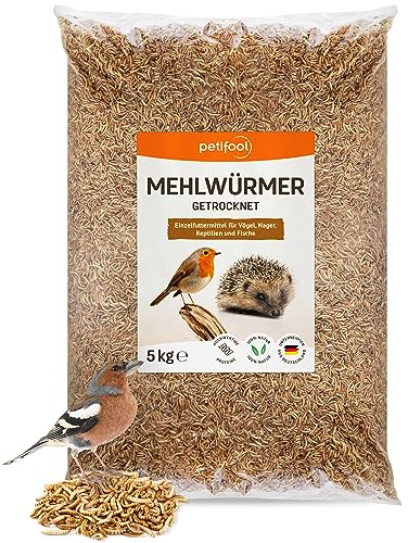petifool petifool Mehlwürmer getrocknet 5kg – Insektensnack für Vögel, Nager, Fische, Schildkröten und Reptilien – hochwertiges Naturprodukt – proteinreicher Snack für Wildvögel