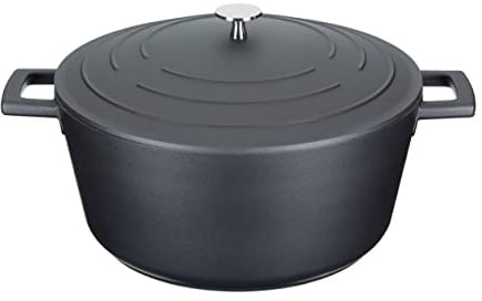 MasterClass Schmortopf mit Deckel, groß, 5 l/28 cm, leichter Aluminiumguss, induktions- und ofenfest, Schwarz
