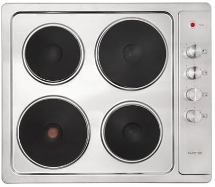 Klarstein Appetito Massekochfeld Einbau, Restwärmeanzeige, Drehknöpfe, 6 Leistungsstufen, Elektrisch, Herdplatten, Edelstahl, 4 Platten/Zonen, 5500 Watt, silber
