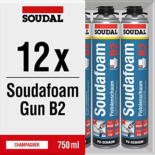 12x Soudal Soudafoam Gun B2 Pistolenschaum PU Schaum Montageschaum Füll- & Dämmschaum 750 ml