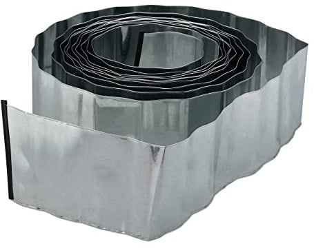 Relaxdays Rasenkante 10m, Beetbegrenzung aus Metall, verzinkt, flexibel, Umrandung f. Beet oder Rasen, 16cm hoch, silber