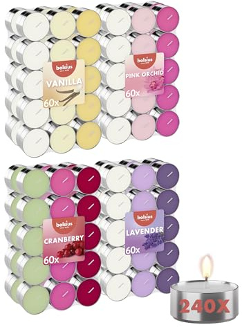 Bolsius Multicolor Duft Teelichter - 240 Stück - Mehrere Düfte - 12 Farben - Lange brenndauer 3,5 Stunden - Dekorative Kerzen - Wachs - 8 Packungen mit 30 Kerzen