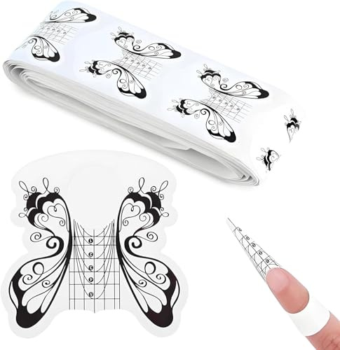 100St Nagelschablonen Butterfly Schwarz,Selbstklebend für Nagelverlängerung | 100 Stück selbstklebende Nagelschablonen mit Butterfly Design, ideal für Gel Nägel, Nagelverlängerung und kreative Nailart