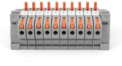 MYLERCT 10 Stück Reihenklemmen Hutschiene, Hutschienen Klemmen | Klemmblock Hutschiene mit Schienenzubehör, für Flexible und Starre Kabel, Flammhemmend, einschließlich Kurzschlussbrücke