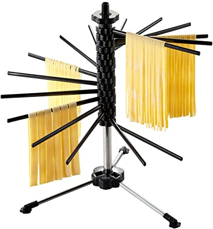 GEFU Pastatrockner DIVERSO - Nudeltrockner aus Edelstahl & Kunststoff | Großer Nudelständer für frische Pasta - 16 Arme à 20 cm - klappbar & stabil - inkl. praktischem Transportstab