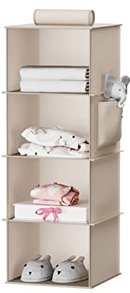 YOUDENOVA Hängeregal Stabiler Hängeorganizer Kleiderschrank Organizer Hängeaufbewahrung Schrankorganizer mit Bambus-Stöcke und MDF-Platten Verstärkt Beige