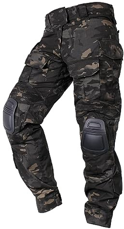 IDOGEAR G3 Kampfhose mit Knieschützern, Cargohose, Herren, taktisch, Arbeitshose, Camouflage, Militär, Multi-Pockets, Multi-Camo Schwarz, M