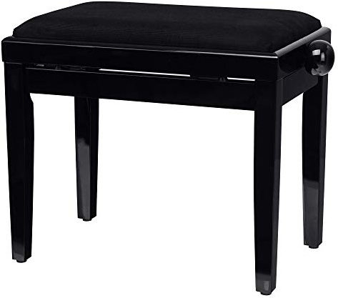 Classic Cantabile Pianobank Schwarz-Hochglanz (Höhenverstellbar von 47-56cm, Spindelmechanik, Sitzfläche 55 x 32cm, schwarzer Velourbezug, stabil)