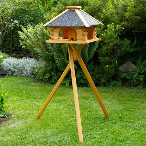 Deko-Shop-Hannusch Vogelhaus mit Ständer, Vogelhäuschen, sehr stabil, imprägniert, mit Strukturputzdach, Futterhaus