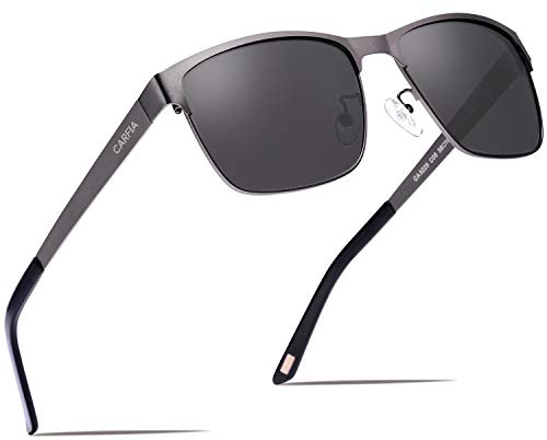CARFIA Polarisierte Herren Sonnenbrille Metallrahmen UV 400 Fahrerbrille | Guter UV-Schutz, Sportbrille, Kategorie 3 Linse, Verstellbare Nasenpads, Nicht Drücken, Nickelfreie Metall, Stylisches Design