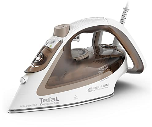 Tefal Easygliss Eco Dampfbügeleisen, 2800 Watt, 240 g/Min. Dampfstoß, 50 g/Min. automatischer Dampf, Vertikaldampf, Durilium AirGlide Bügelsohle, 88% recycelbar, Eco-Modus, mocha/weiß, FV5780
