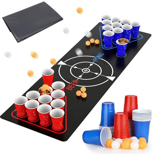 Tmefoy Bierpong Becher Set für Party & Erwachsene, Tragbar Bierpong Becher, Wiederverwendbare Partybecher (500ML) Rot und Blau und Tischtennisbälle,Leicht zu Reinigen für Camping Geburtstag Hochzeit